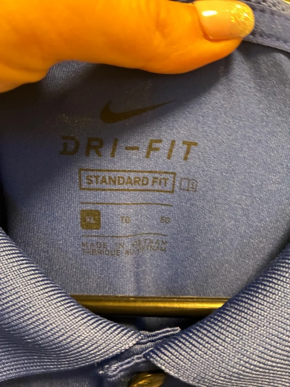 Nike Men’s dri fit Blue short sleeve Polo with Neon Yellow Stripe